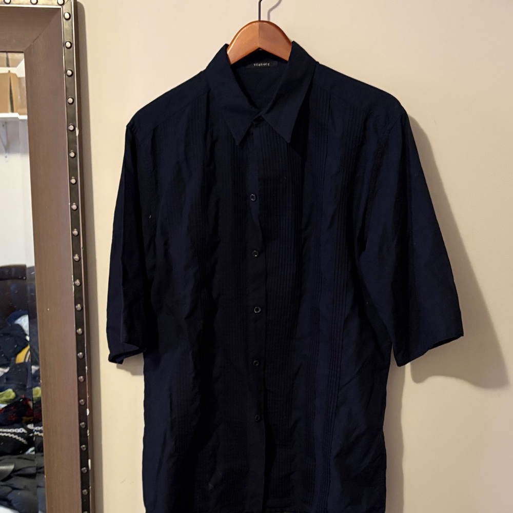 Versace Dark Blue Casual Button-Down Shirt